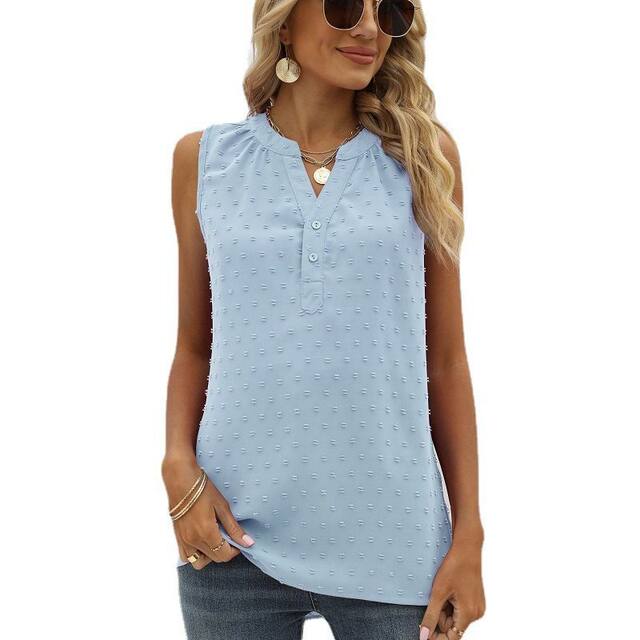 European and American women's clothing Amazon summer new solid color chiffon shirt loose V-neck jacquard sleeveless casual vest shirt