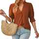 Cross-border European and American women's clothing 2024 Amazon Spring and Summer New Solid Color V-neck Mid Sleeve Comfortable Breathable Casual Top 723
