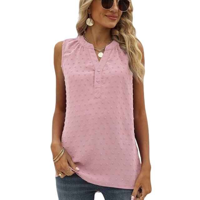 European and American women's clothing Amazon summer new solid color chiffon shirt loose V-neck jacquard sleeveless casual vest shirt