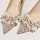 Pointed toe wedding shoes for women 2025 new main wedding dress bride shoes can be worn normally with bridesmaid shoes French crystal high heels
