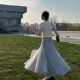 
Fashionable mesh half-body fairy skirt 2025 summer new A-line high-waisted slim long white big swing skirt