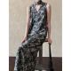 Good goods retro V-neck sleeveless lace-up dress for women's spring new loose printed casual vest skirt 3538
