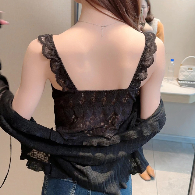 French lace beautiful back large size with chest pad soft and comfortable niche wear lace suspender vest inside white