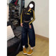 Large size fat mm American back embroidered scimitar pants jeans for women's summer new wide-leg cropped pants shorts