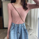 Large size fat mm solid color round neck long sleeve sweater autumn and winter new slim fit slim inner bottom shirt top for women
