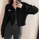 Large size autumn new Korean version versatile double zipper long-sleeved sweatshirt jacket loose slimming short polo collar top