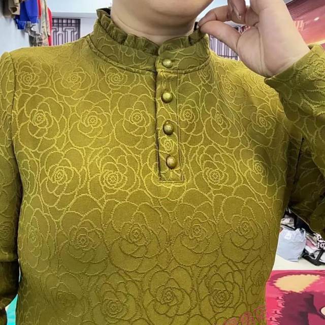 Dark pattern jacquard lace collar plus velvet warm shirt for women autumn and winter new style versatile long-sleeved bottoming shirt