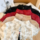 White new Chinese style tie-dye short-sleeved T-shirt for women in 2025 summer new stand collar to make them look slim and cover the flesh and shoulder top