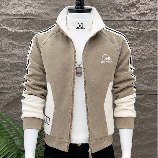 Winter new men's jacket jacket plus velvet thickened and warm fashion Korean version slimming stand -up collar versatile tide top