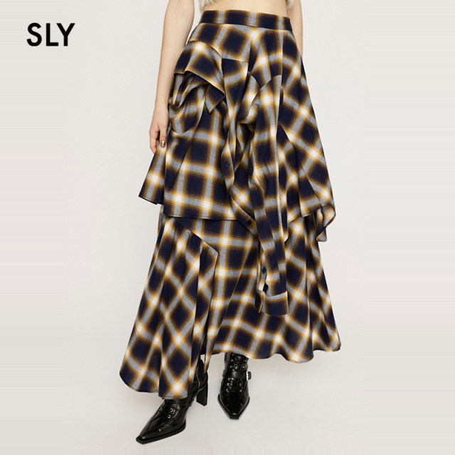 SLY Spring retro street vibe splicing irregular skirt for women 030HAA31-2401
