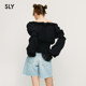 SLY Sweet Lady Style One-Line Collar Bow Flap Sleeve Lace Lace Shirt Women 038HAZ30-0281