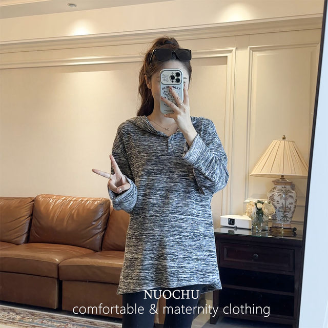 Lazy style hoodie~Pregnant women's autumn new simple and versatile three-button fashion long-sleeved T-shirt casual top trend