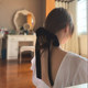 French lazy ribbon ~ velvet hair rope women's bow headdress black hair circle head rope rubber band low ponytail hair accessory