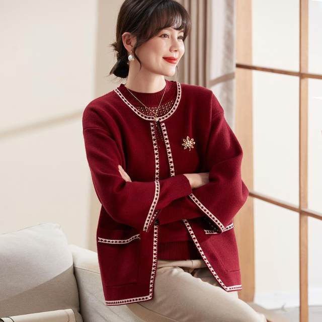 Xihui Mom Spring Clothing Red Festive Sweater Top Middle-aged and ...
