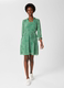 HobBS seven -point sleeve dress one -step skirt green floral belt V -neck, fresh summer lady, elegant and versatile
