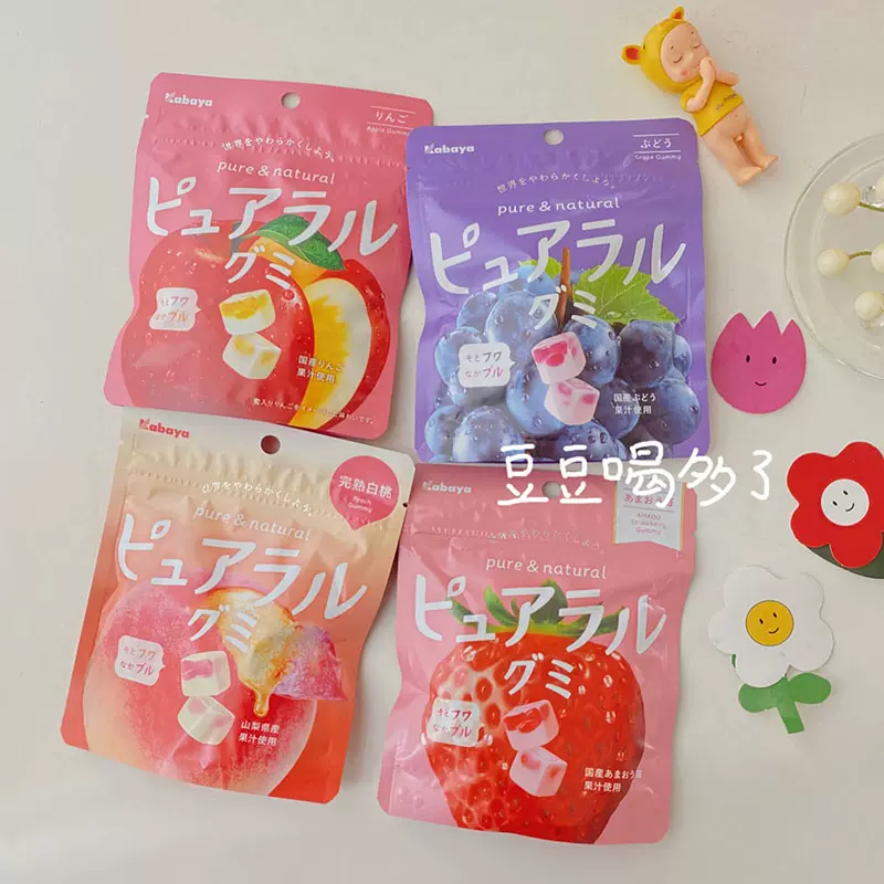 日本零食卡巴也kabaya草莓苹果蜜桃葡萄夹心软糖果汁棉花糖