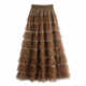 2024 spring and summer new French style sweet sequin spliced ​​mesh high waist big A-line cake skirt for women