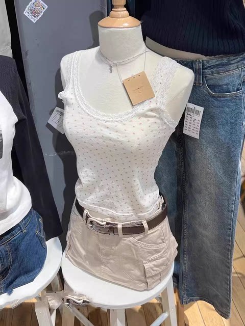 BM style brandy same American lace floral wide shoulder strap vest pure suspender hot girl top shorts women