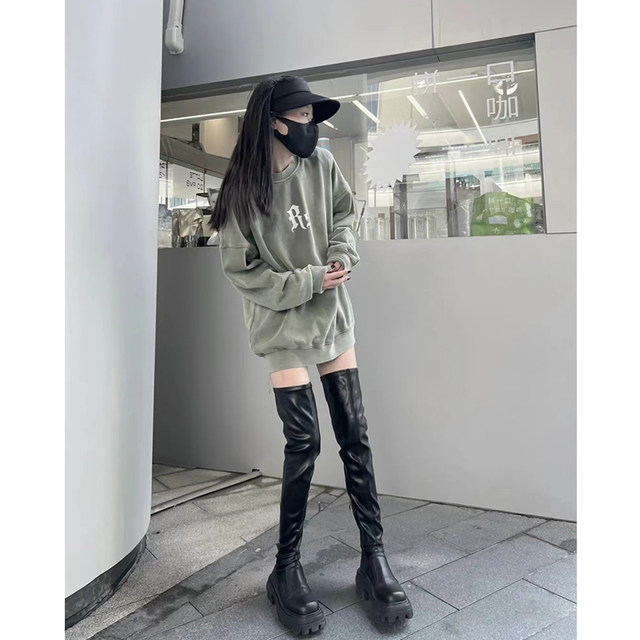 2025 Autumn and Winter Sugar Cube Trifle Thick-soled Over-the-Knee Boots for Women British Style Long Cavalier Boots Thick Legs Slimming Elastic Boots