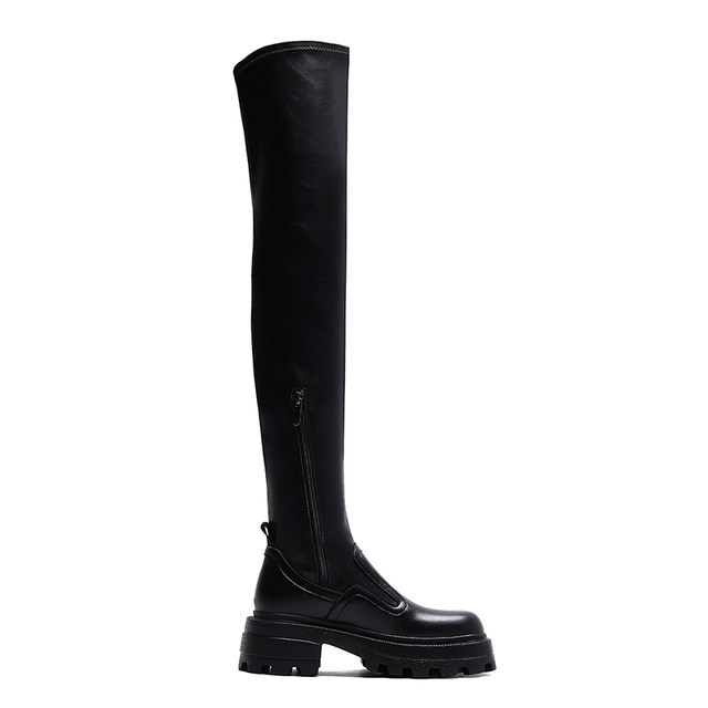 2025 Autumn and Winter Sugar Cube Trifle Thick-soled Over-the-Knee Boots for Women British Style Long Cavalier Boots Thick Legs Slimming Elastic Boots
