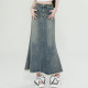 Furrowed fringed fishtail half-body denim skirt for women 2025 spring and summer new drooping old hip A-line midi skirt

