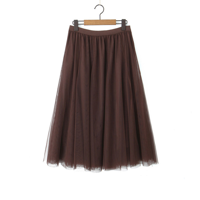 M Meat Roller House Smash Large Size Women's Fat mm Mesh Loose High Waist Slim Sweet French versatile autumn and winter skirt