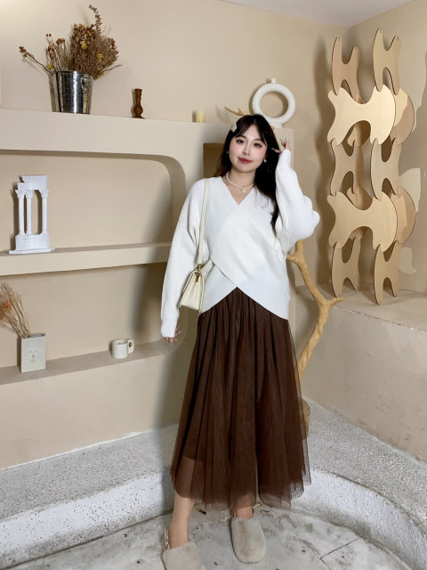 M Meat Roller House Smash Large Size Women's Fat mm Mesh Loose High Waist Slim Sweet French versatile autumn and winter skirt