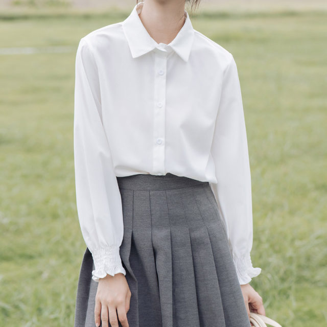 College style lace-up bow white shirt women's flared sleeves with vest base shirt long sleeve top autumn and winter new style

