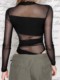 European and American pure lust style ins sexy mesh slim fit one-piece long-sleeved T-shirt for women spring and autumn inner layering shirt hollow top