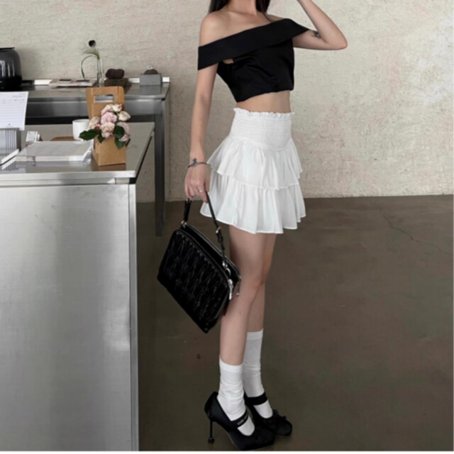 French retro white puffy cake skirt high-waisted short skirt pants for women in spring and autumn with bottoming ballet skirt