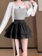 French retro ballet style fluffy cake skirt for women spring, autumn and summer a-line bow high-waist strap skirt