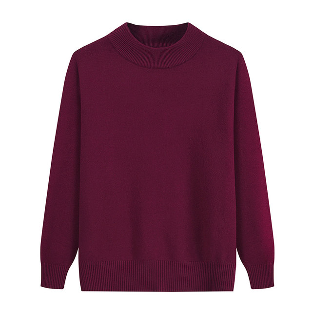 Middle-aged and elderly women's half-knitted turtleneck top autumn and winter mother grandma clothes solid color middle-aged bottom sweater
