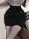 Korean autumn and winter new temperament versatile high-waisted button halterneck lace-up tight-fitting figure-hugging hip skirt for women