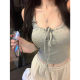 Hot girl pure pumping rope hollow suspender vest female bow, summer shoulder strap chest cushion, slim bottom top

