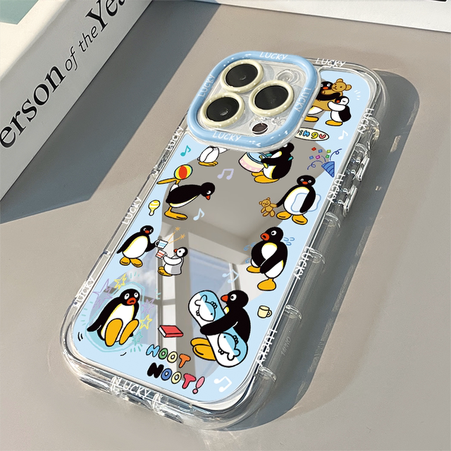 
Irregular Penguin Mirror Applicable to Apple 17promax Cream Shell Huawei Oppo New iPhone 16pro/15/13promax Mobile Case Real Me Redmi Xiaomi 13pro/u