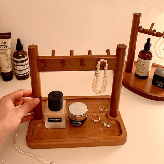 Retro solid wood jewelry box desktop earring necklace ring storage plate hand jewelry rack ornament debris storage rack