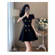 The famous lady is fashionable, waist-tight, slim, A-line double-breasted temperament and elegant OL style commuting summer V-neck suit dress