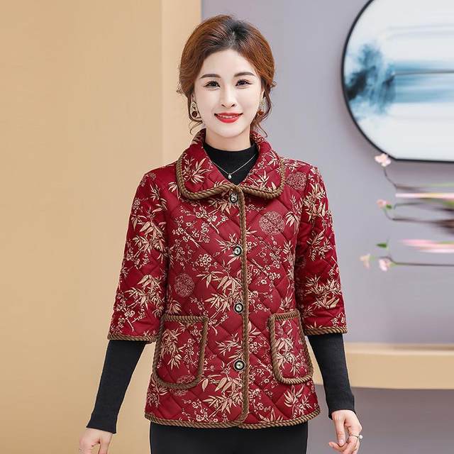 Mom pretend to be autumn and winter new thick short -sleeved cotton jackets Middle -aged and elderly women with velvet large size half -sleeved cotton jacket vest