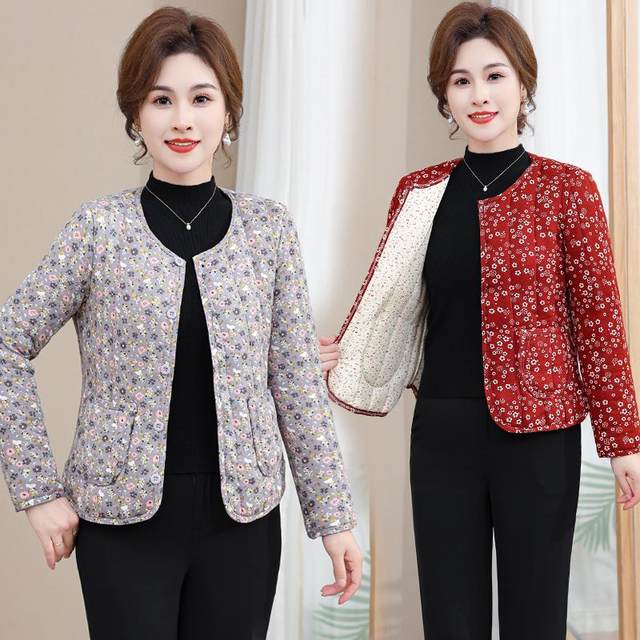 Middle-aged and elderly mothers with floral cotton coat winter inner liner warm cotton jacket for elderly women wearing thick silk cotton clothes for outerwear