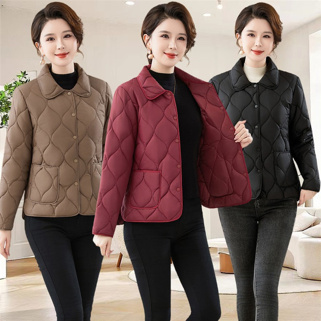 Mom's thin cotton coat 2025 new style middle-aged and elderly wear short temperament lapel cotton coat coat women's cotton coat