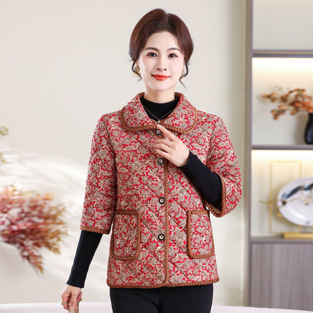 
Middle-aged and elderly women's clothing autumn and winter plus velvet three-quarter sleeves cotton vest mother's loose vest thickened warm sleeves cotton coat
