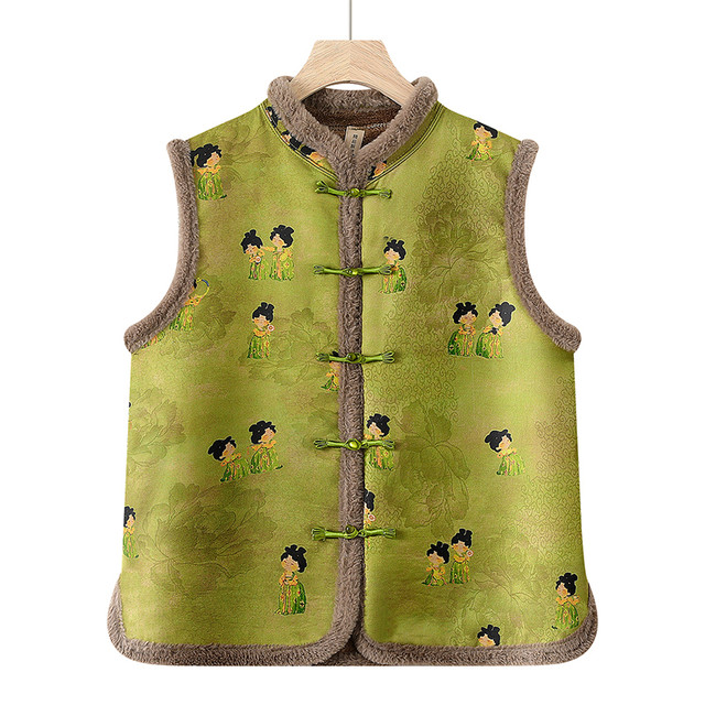 Chinese mothers autumn and winter outfit Guofengli collar flower cotton vest jacket middle -aged and elderly female plus velvet thickened shoulder vest
