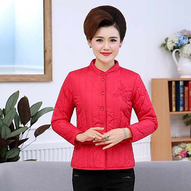 Middle-aged and elderly mothers wear small cotton jackets with large size women's short cotton jackets and thin down cotton inner liner for women
