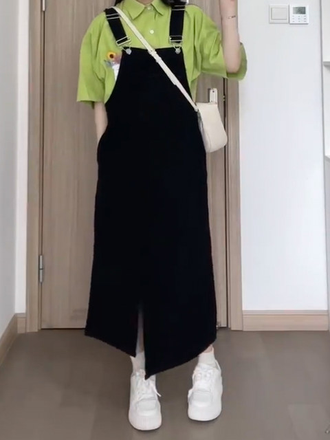 Large size early spring denim strap skirt for women fat mm high waist slimming belly dress pear-shaped body hiccup skirt