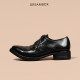 Dreambox Junbo high-end washed horsehide pointed-toe derby shoes handmade Goodyear men's casual leather shoes