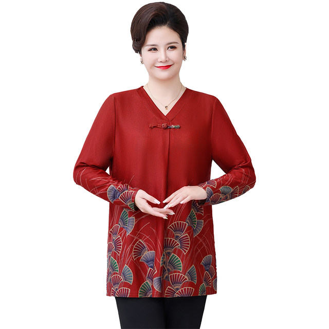 2025 new fashionable mother spring clothes plus fat base shirt long sleeve middle-aged and elderly people extra-large size spring and autumn top for women
