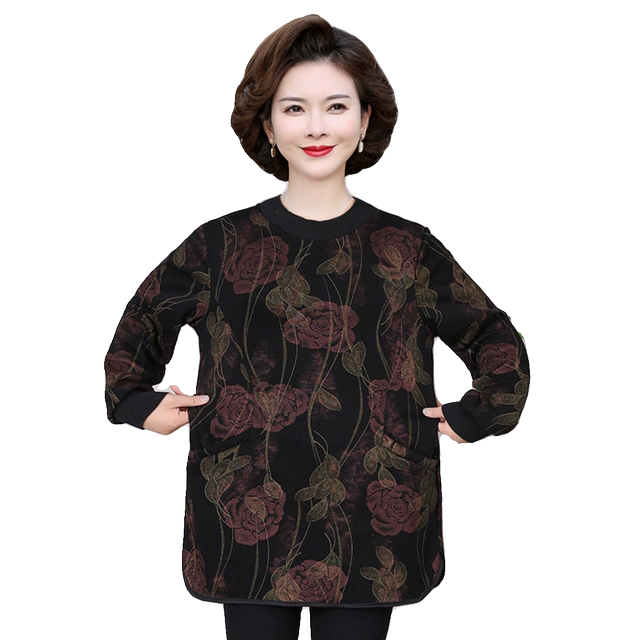Fat mother plus velvet long sleeve middle-aged and elderly women plus fat plus large size autumn and winter clothes thickened fashionable base shirt special body top