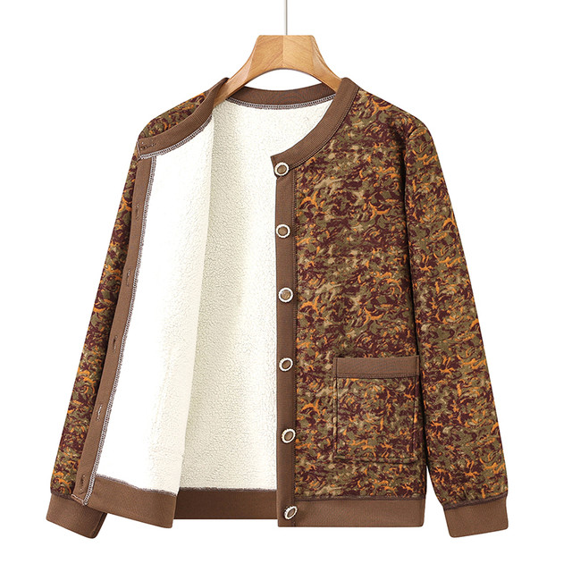 Fat mother plus velvet autumn and winter clothing plus fat plus size middle-aged and elderly women and grandmothers thickened warm clothes and coats for the elderly