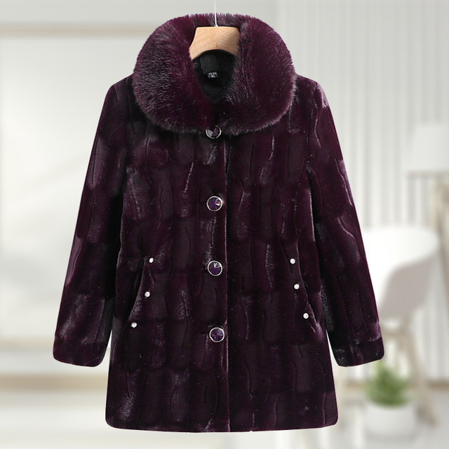 Middle-aged and elderly plus size plus size female grandmother's winter clothing plus velvet imitation mink velvet coat thickened mother's fur coat