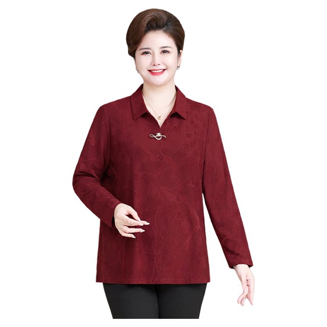 Fat mother autumn long-sleeved base shirt T-shirt plus fat plus size middle-aged and elderly loose 2025 new top for women